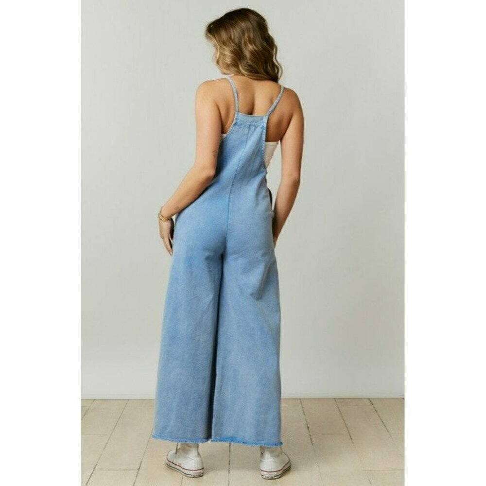 Just A Normal Girl Washed Denim Jumpsuit in Blue - Picture 4 of 5